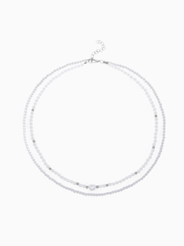 Бусы с жемчугом &laquo;Бусина&raquo; два ряда №4+6, цвет белый в серебре, 50 см