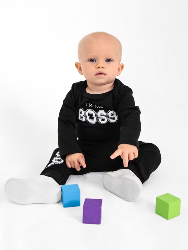 Боди детское с длинным рукавом Крошка Я "Little Boss", рост 74-80 см, цвет чёрный