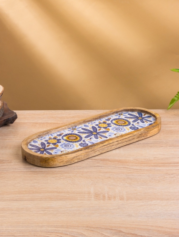 Набор розеток на подносе "Васильки" (3 шт) дерево манго 33,5х13х6,5 см