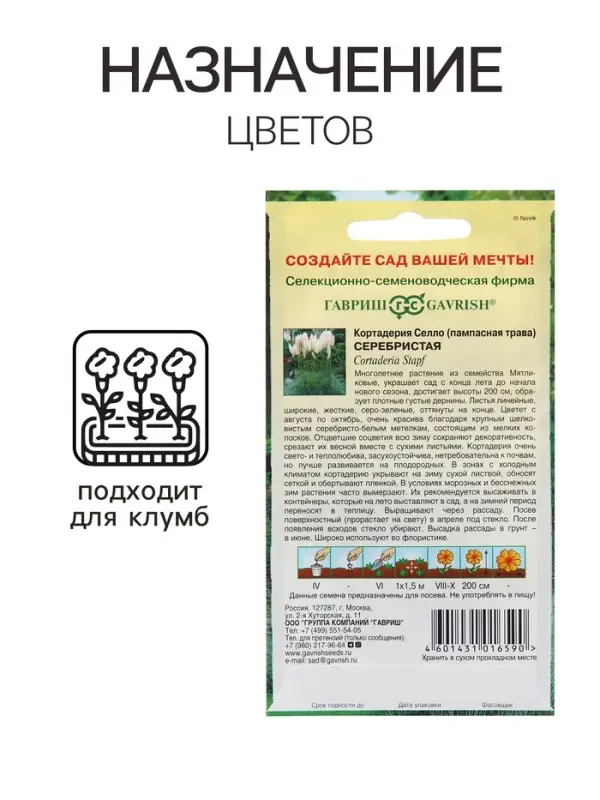 Семена Кортадерия Серебристая "Пампасная трава", ц/п,  0,01 гр.