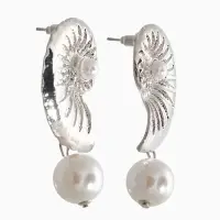 Серьги жемчуг "Ракушка", цвет белый в серебре