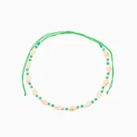 Браслет на ногу, анклет, длина 20 см, белый, зелёный