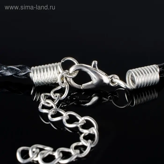 Шнурок кожаный d=3 мм, 45 см, чёрный, косичка