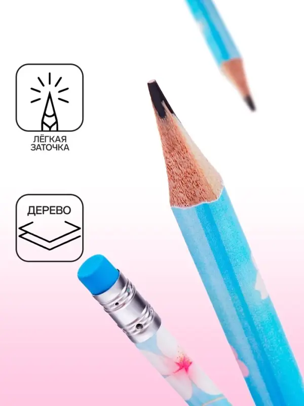 Карандаш чернографитный НВ с ластиком, Сакура  МИКС