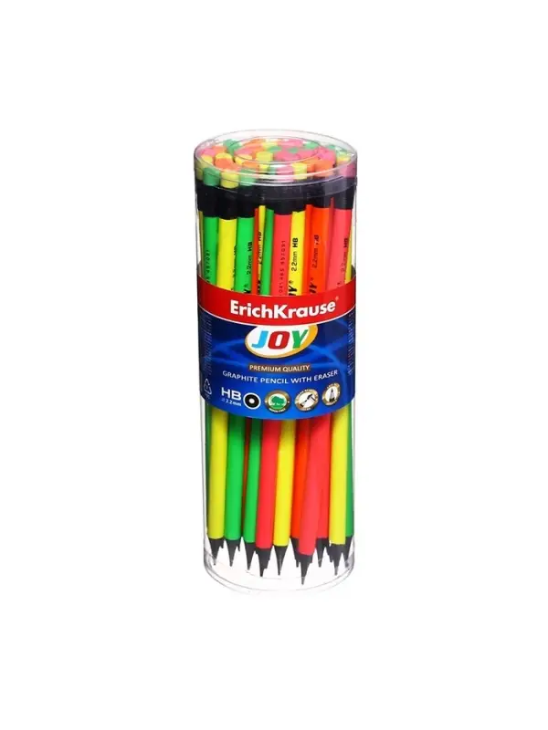 Карандаш чернографитный ErichKrause &laquo;JOY&raquo;, HB, грифель d=2.2 мм, пластик, круглый, в тубусе, неон МИКС
