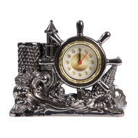 Часы настольные - органайзер для канцелярии будильник &laquo;Штурвал&raquo;, 14&times;17&times;4 см