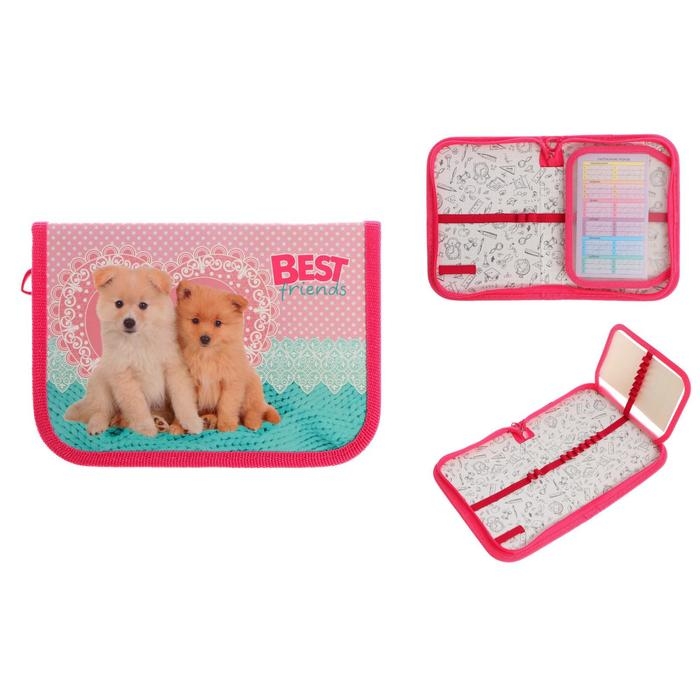 Пенал 1 секция 130 х 190 х 30 мм, с откидной планкой, ПКК 07- 5, Пенал 1 секция 130 х 190 х 30 мм, с откидной планкой, ПКК 07- 5, "Щенята", ламинированный картон 59638