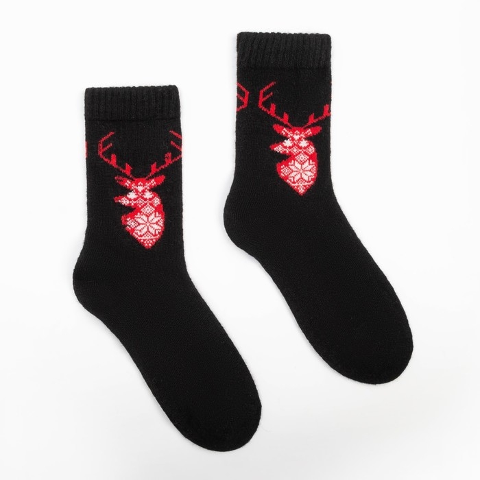 Носки женские шерстяные &laquo;Олень&raquo;, цвет чёрный, размер 36-40