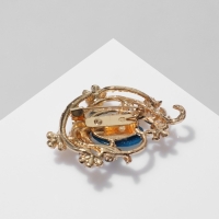 Брошь &laquo;Цветочная&raquo; арфа, цвет морской в золоте