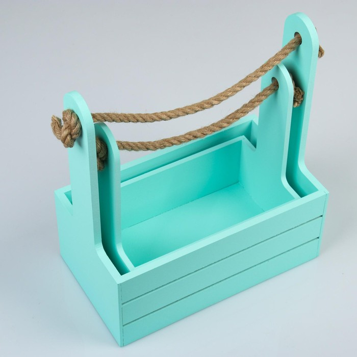 Набор кашпо деревянных 2 в 1 (25&times;15&times;30; 21&times;12&times;23 см) "Dear", ручка канат, мята