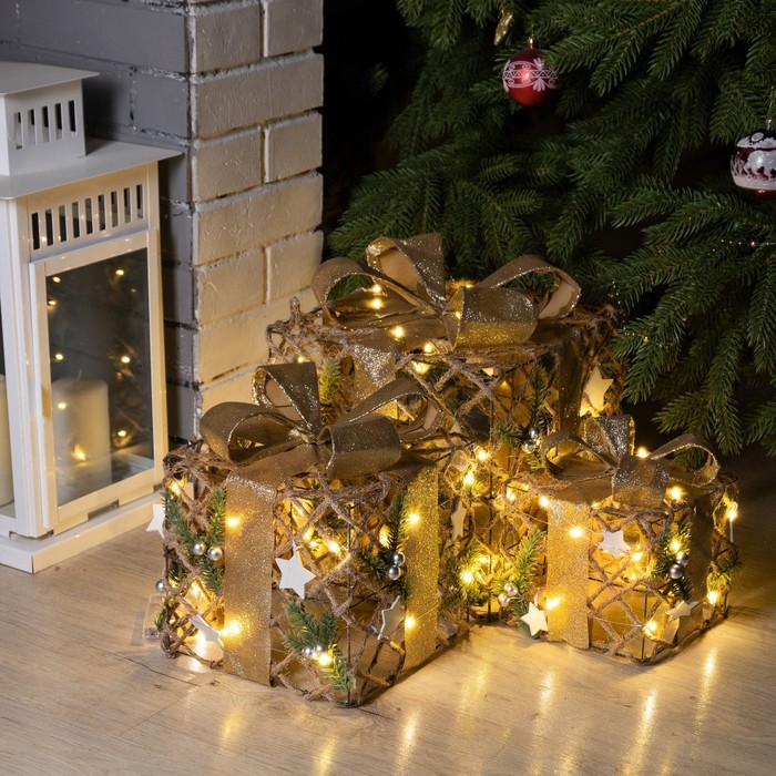 Светодиодная фигура «Подарки серые» 15, 20, 25 см, текстиль, металл, батарейки ААх2 (не в комплекте), свечение тёплое белое Светодиодная фигура «Подарки серые» 15, 20, 25 см, текстиль, металл, батарейки ААх2 (не в комплекте), свечение тёплое белое