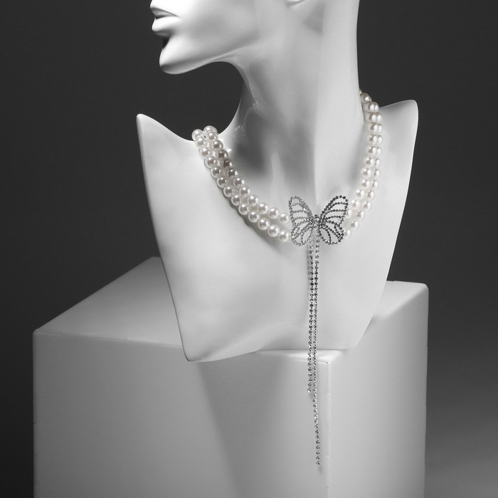 Кулон с жемчугом «Бабочка», цвет белый в серебре, 30 см Кулон с жемчугом «Бабочка», цвет белый в серебре, 30 см