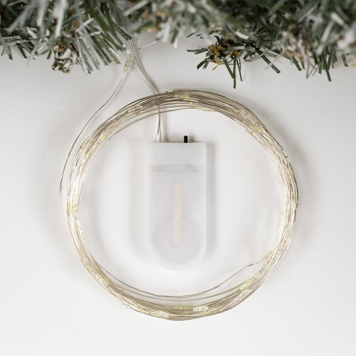 Гирлянда «Нить» 5 м роса, IP20, серебристая нить, 50 LED, батарейки CR2032х2 (в комплекте), свечение зелёное Гирлянда «Нить» 5 м роса, IP20, серебристая нить, 50 LED, батарейки CR2032х2 (в комплекте), свечение зелёное