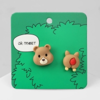 Серьги пластик &laquo;Мишка&raquo; хвост-сердечко, цветные в серебре