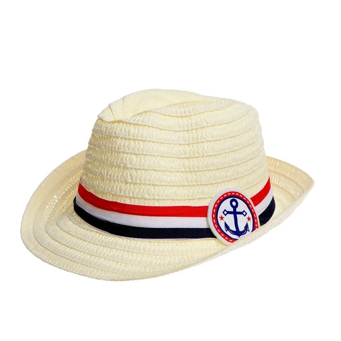 Панама соломенная детская для мальчика &laquo;Якорь&raquo;, р-р 52-54