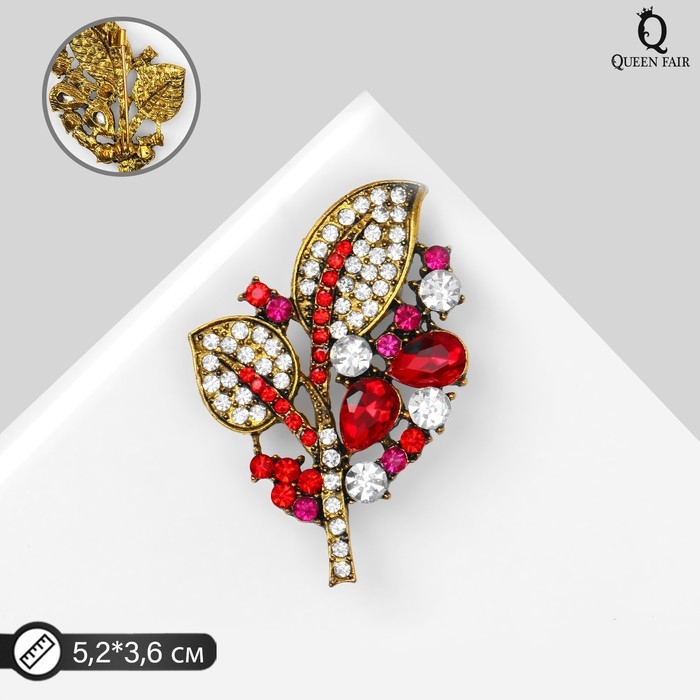 Брошь &laquo;Листва&raquo; весенняя, цвет красный в чернёном золоте