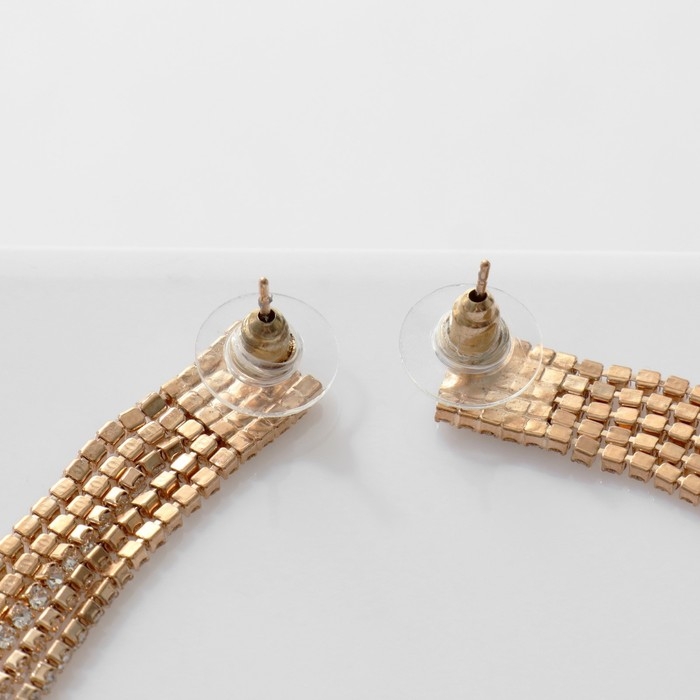 Серьги висячие со стразами &laquo;Водопад&raquo; на прямоугольнике, цвет белый в золоте, 11,5 см