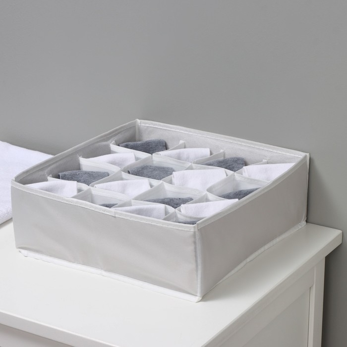 Органайзер для хранения белья LaDо́m, 16 ячеек, 32&times;32&times;12 см, цвет серый