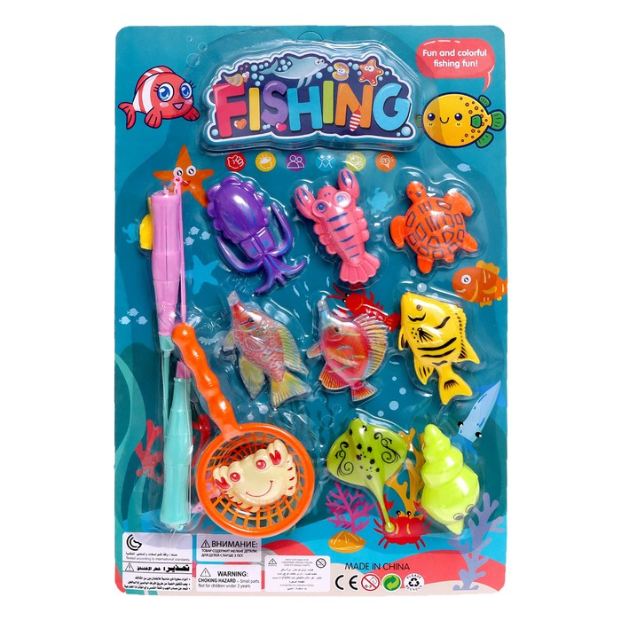 Рыбалка &laquo;Морские обитатели&raquo; 9 рыбок, 2 удочки, сачок