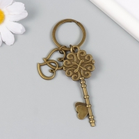 Брелок металл, стекло "Двойное сердце и ключик" бронза 10 см Брелок металл, стекло "Двойное сердце и ключик" бронза 10 см