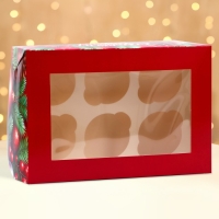 Новый год. Коробка для 6 капкейков с окном "Загадай желание", 25 х 17 х 10 см, упаковка Новый год. Коробка для 6 капкейков с окном "Загадай желание", 25 х 17 х 10 см, упаковка