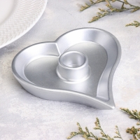 Подсвечник "Сердце" из гипса,14х2,5см,серебро