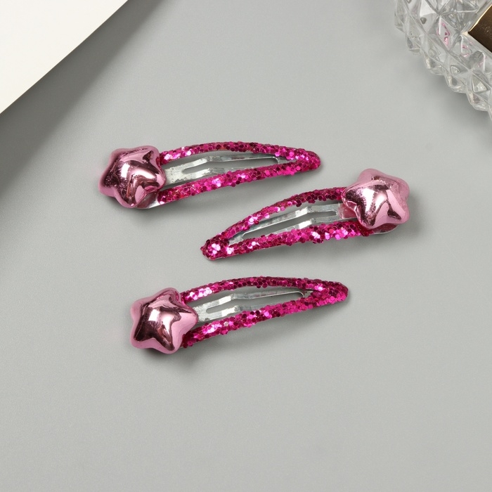 Невидимка для волос "Агата" (набор 3 шт) звезда, 5 см, розовый