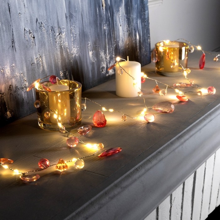 Гирлянда &laquo;Нить&raquo; 2 м роса с насадками &laquo;Бриолет&raquo;, IP20, серебристая нить, 40 LED, батарейки ААх3 (нет в комплекте), свечение тёплое белое