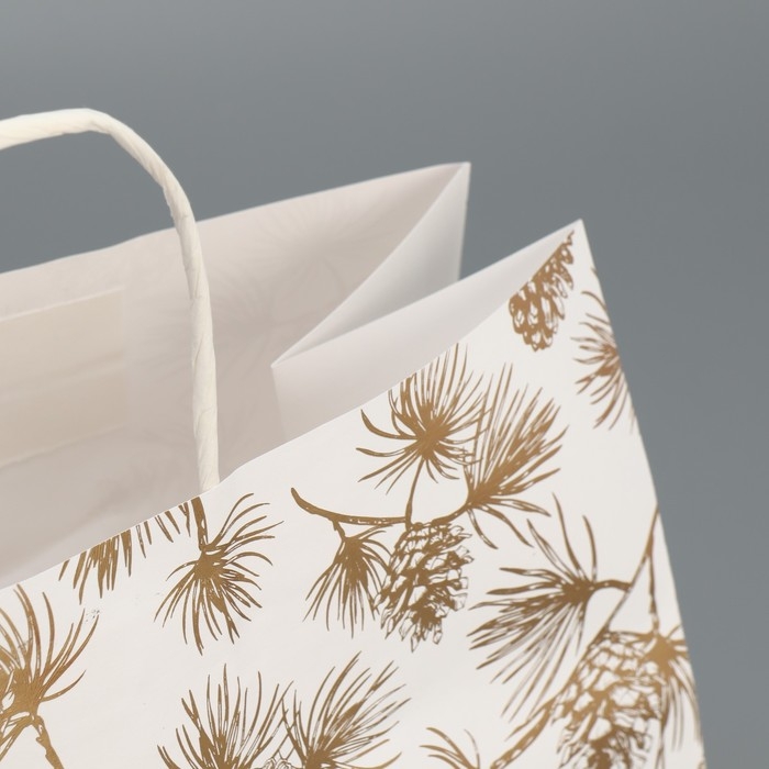Пакет подарочный новогодний крафтовый Gold, 32 х 28 х 15 см, Новый год