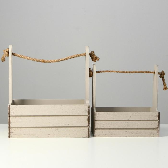 Набор кашпо деревянных 2 в 1 (25.5×15×30; 20×12×23) Набор кашпо деревянных 2 в 1 (25.5×15×30; 20×12×23) "Прованс", светло-серый