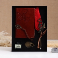 Набор подарочный 4в1 "Стимпанк": блокнот, перьевая ручка красная, чернила, наконечники Набор подарочный 4в1 "Стимпанк": блокнот, перьевая ручка красная, чернила, наконечники