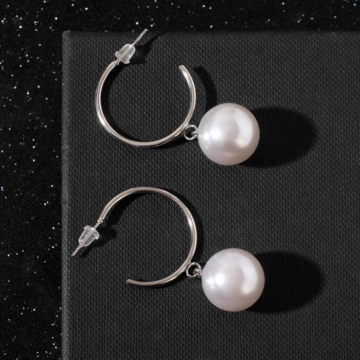 Серьги с жемчугом &laquo;Карелия&raquo; сфера на кольце, цвет белый в серебре, d=2,5, бусина №16