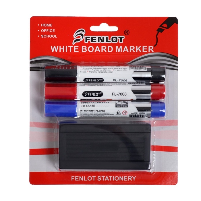 Набор маркеров для доски, 3 цвета, 3 мм, с губкой, блистер Набор маркеров для доски, 3 цвета, 3 мм, с губкой, блистер