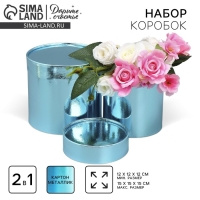 Набор коробок 2 в 1 круглые, упаковка подарочная, &laquo;Однотонный&raquo;, голубой металлик, 12 х 12, 15 х 15 см