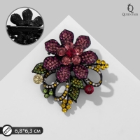 Брошь &laquo;Цветок&raquo; с завитками, цвет розовый в чёрном металле
