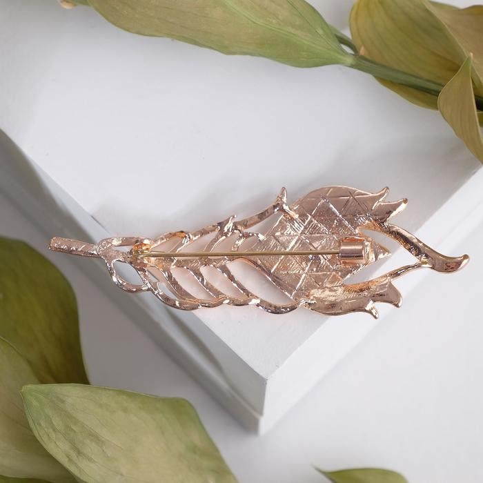 Брошь &laquo;Перо павлина&raquo;, цветная в розовом золоте
