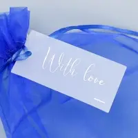 Мешочек подарочный органза синий &laquo;Поздравляю&raquo;, с шильдиком, 20 х 30 см +/- 1.5 см
