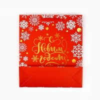 Пакет подарочный новогодний ламинированный &laquo;Золотые снежинки&raquo;, тиснение, M 30&times;26&times;9 см