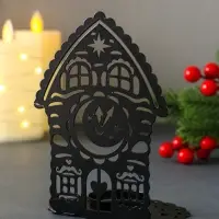 Подсвечник новогодний "Домик с часами" чёрный 6,7х10х13,5 см