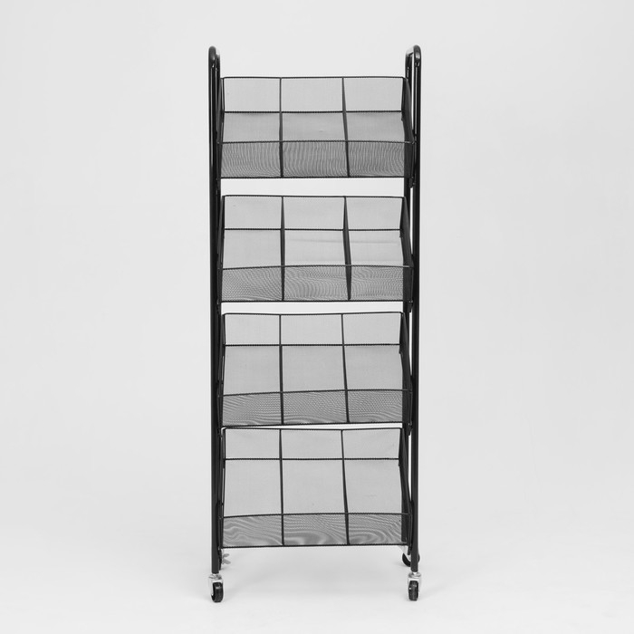 Стеллаж-накопитель разборный 4 этажа, 12 корзин, на колесах, 55&times;29&times;156 см, цвет чёрный