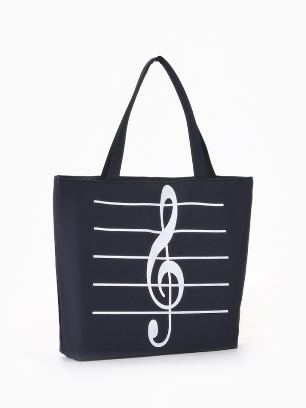 Шопер Музыка, 42*9*32, отдел на молнии, подклад, черный/белый Шопер Музыка, 42*9*32, отдел на молнии, подклад, черный/белый