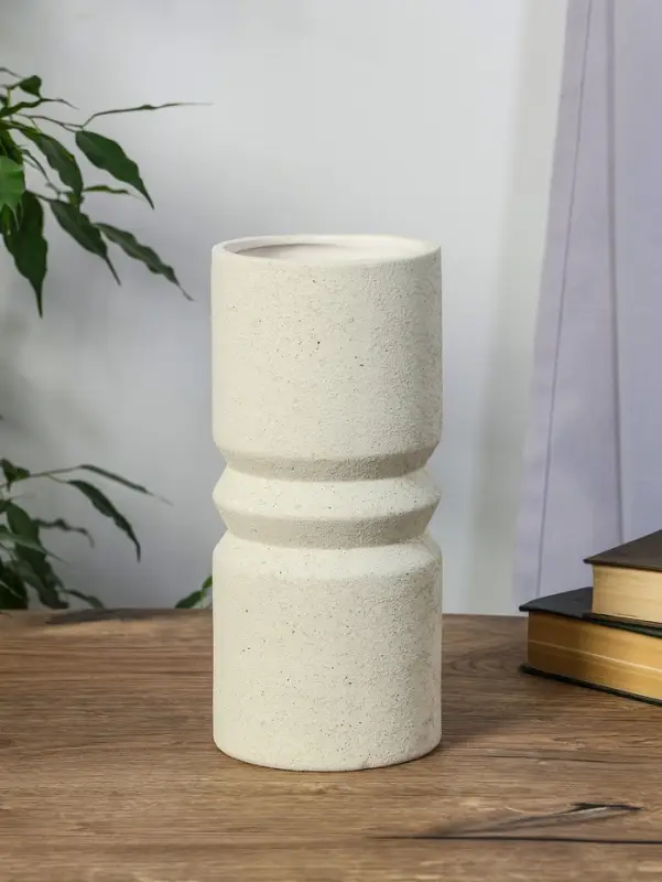 Ваза керамика настольная "Бэрри" прямая кольца, h=24,5 d=11 см, белый