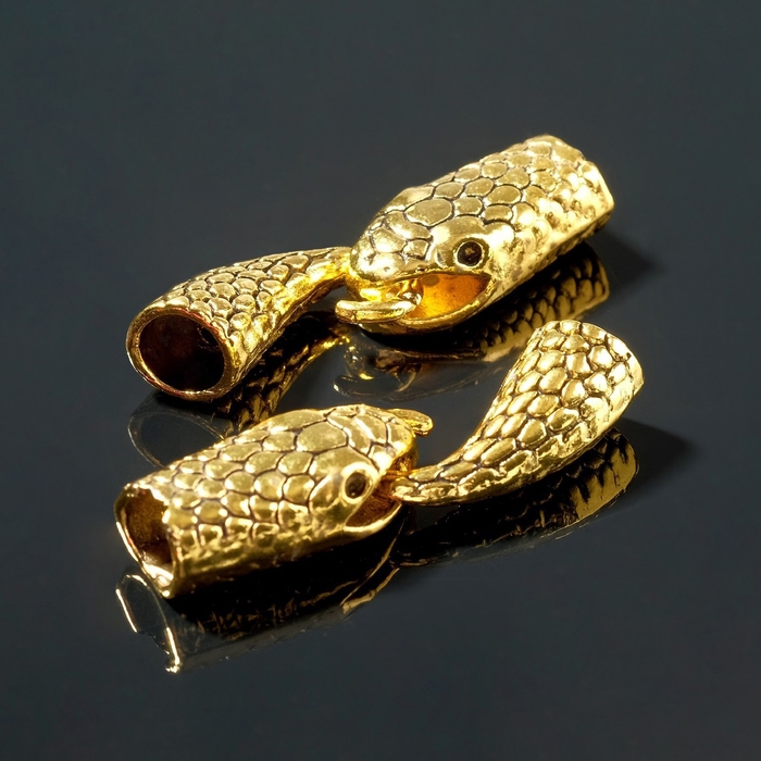 Замок-концевик &laquo;Змея&raquo;, 4,3&times;1,6 мм (внутренний 0,7 мм), (набор 2 шт) цвет чернёное золото