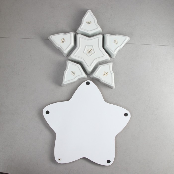 Менажница &laquo;Звезды&raquo;, 5 шт: 200 мл, 1 шт: 500 мл, деревянное основание, фарфор, Иран