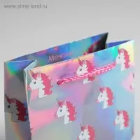 Пакет подарочный голографический, упаковка, &laquo;Единорожки&raquo;, 12 х 15 х 5.5 см
