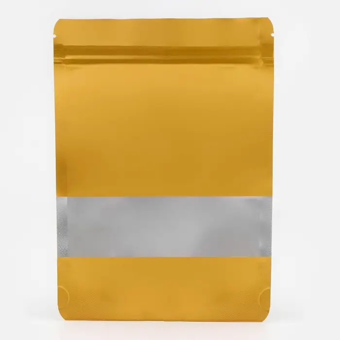 Пакет дой - пак, матовый, золотой с окном, 14&times;20+ 4 см