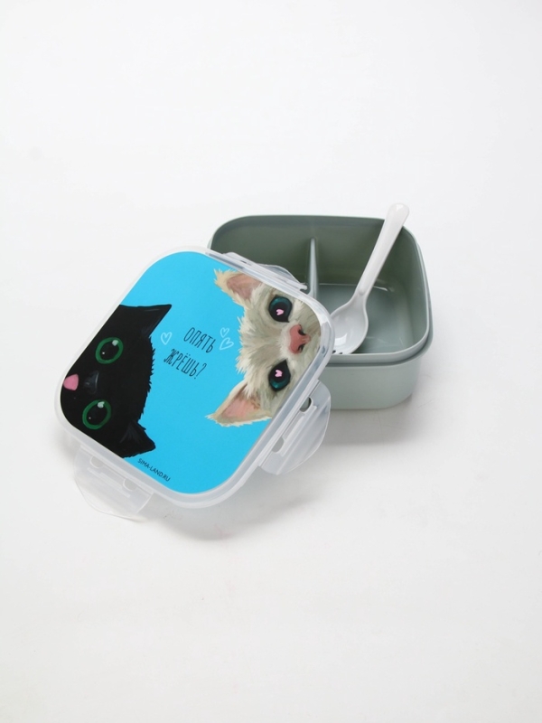 Ланч - бокс с секциями и ложкой &laquo;Коты&raquo;, 17,8 х 17,8 х 7 см