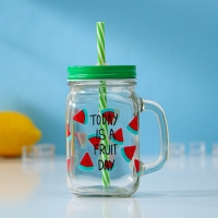 Банка стеклянная с крышкой и трубочкой Доляна «Счастливый день», 450 мл, 10,5×7,5×13 см, цвет МИКС Банка стеклянная с крышкой и трубочкой Доляна «Счастливый день», 450 мл, 10,5×7,5×13 см, цвет МИКС