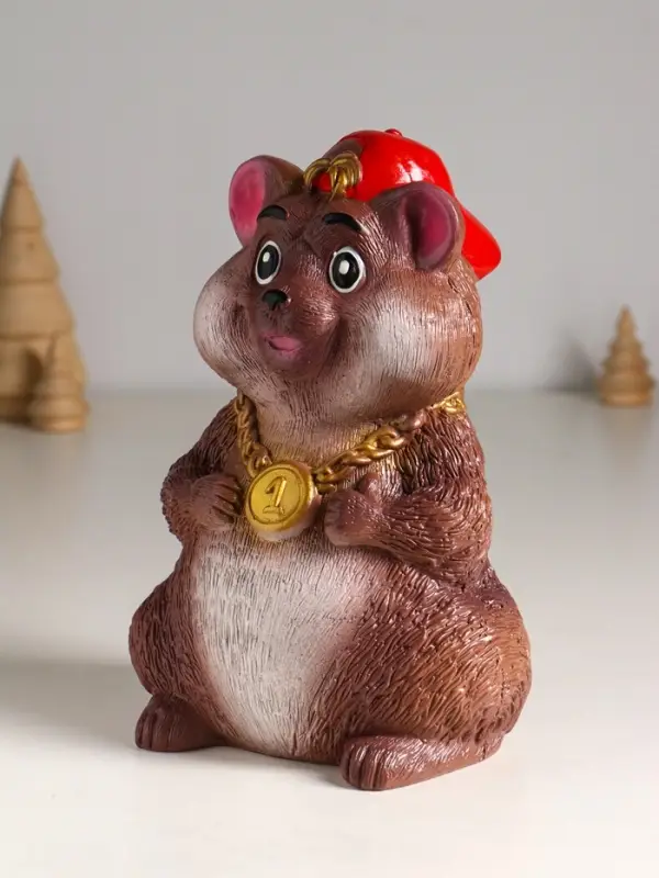 Копилка "Хомяк в кепке" 20 см, коричневый