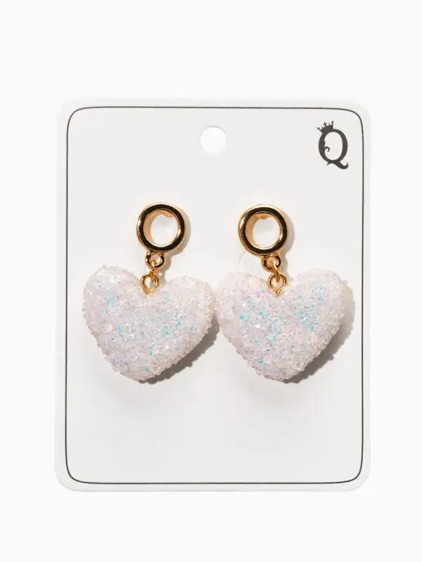 Серьги "Сердце сахарное", цвет белый в золоте